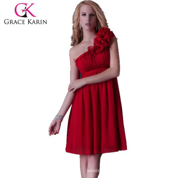 2015 Grace Karin Chiffon One Shoulder Short Red Bridesmaid Dress CL3476